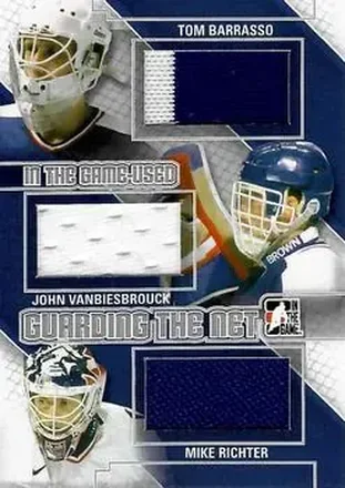 2013-14 In The Game Used - Guarding the Net Triple Jerseys Silver #GTN-13 - Tom Barrasso - John Vanbiesbrouck - Mike Richter MEM, PR60 - USA - New York Rangers