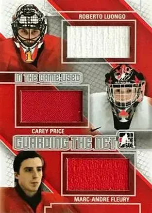 2013-14 In The Game Used - Guarding the Net Triple Jerseys Silver #GTN-14 - Roberto Luongo - Carey Price - Marc-Andre Fleury MEM, PR60 - Canada - Canada