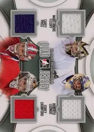 2013-14 In The Game Used #QJ-04 Game Used Quad Jerseys Silver Marc-Andre Fleury - Roberto Luongo - Carey Price - Corey Crawford MEM, PR60 - Pittsburgh Penguins - Vancouver Canucks - Montreal Canadiens - Chicago Blackhawks