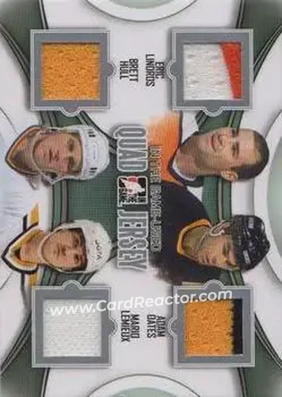 2013-14 In The Game Used - Game Used Quad Jerseys Silver #QJ-05 - Eric Lindros - Adam Oates - Brett Hull - Mario Lemieux MEM, PR60 - Philadelphia Flyers - Boston Bruins - St. Louis Blues - Pittsburgh Penguins - Front