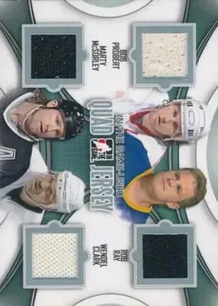 2013-14 In The Game Used #QJ-09 Game Used Quad Jerseys Silver Bob Probert - Rob Ray - Marty McSorley - Wendel Clark MEM, PR60 - Detroit Red Wings - Buffalo Sabres - Los Angeles Kings - Toronto Maple Leafs
