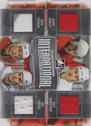 2013-14 In The Game Used #II-05 International Influence Quad Jerseys Silver Mario Lemieux - Dale Hawerchuk - Steve Yzerman - Eric Lindros MEM, PR60 - Canada