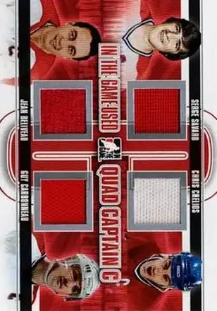 2013-14 In The Game Used - Captain C Quad Jerseys Silver #QCC-05 - Serge Savard - Chris Chelios - Jean Beliveau - Guy Carbonneau MEM, PR50 - Montreal Canadiens - Montreal Canadiens