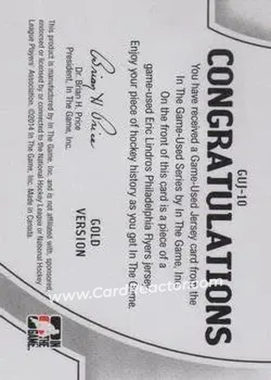 2013-14 In The Game Used - Jerseys Gold #GUJ-10 - Eric Lindros - Philadelphia Flyers - Back