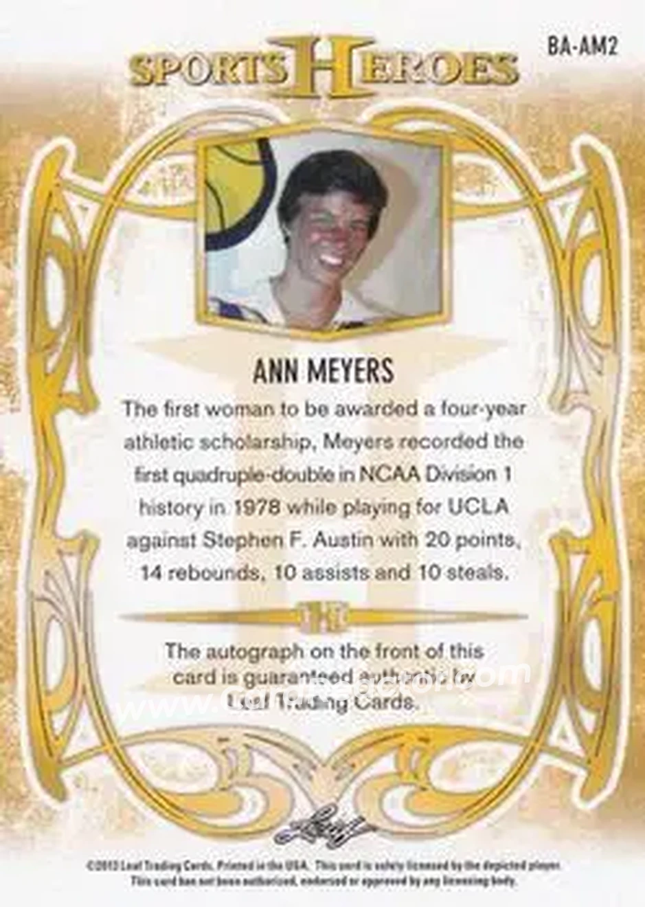 2013 Leaf Sports Heroes #BA-AM2 - Ann Meyers - Back