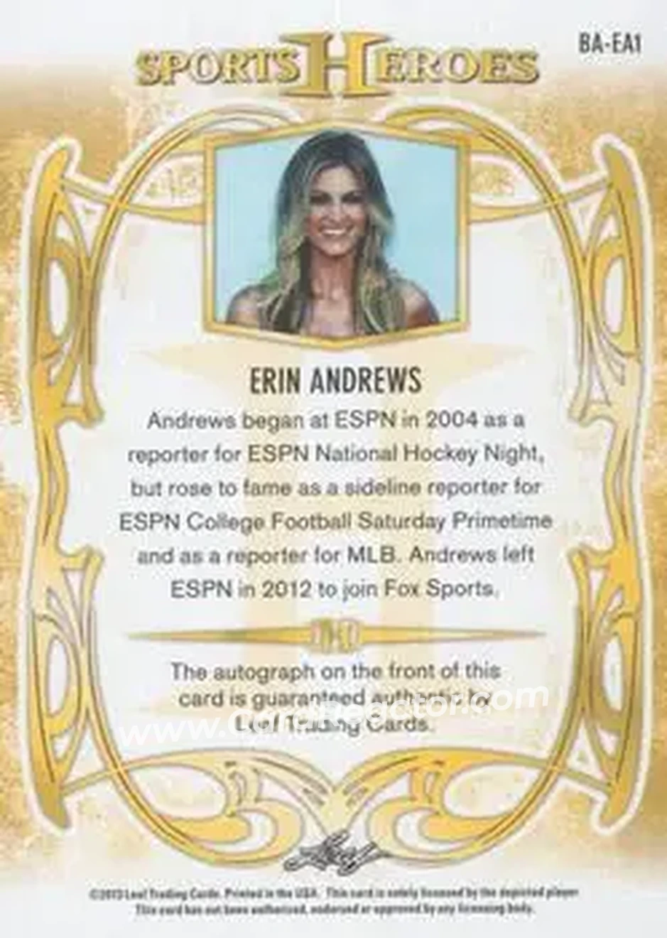 2013 Leaf Sports Heroes #BA-EA1 - Erin Andrews - Back