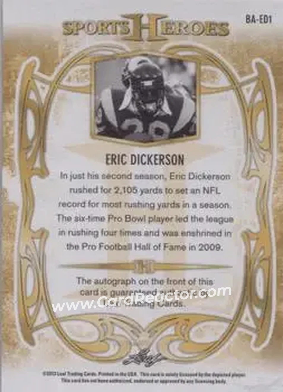 2013 Leaf Sports Heroes #BA-ED1 - Eric Dickerson - Los Angeles Rams - Back