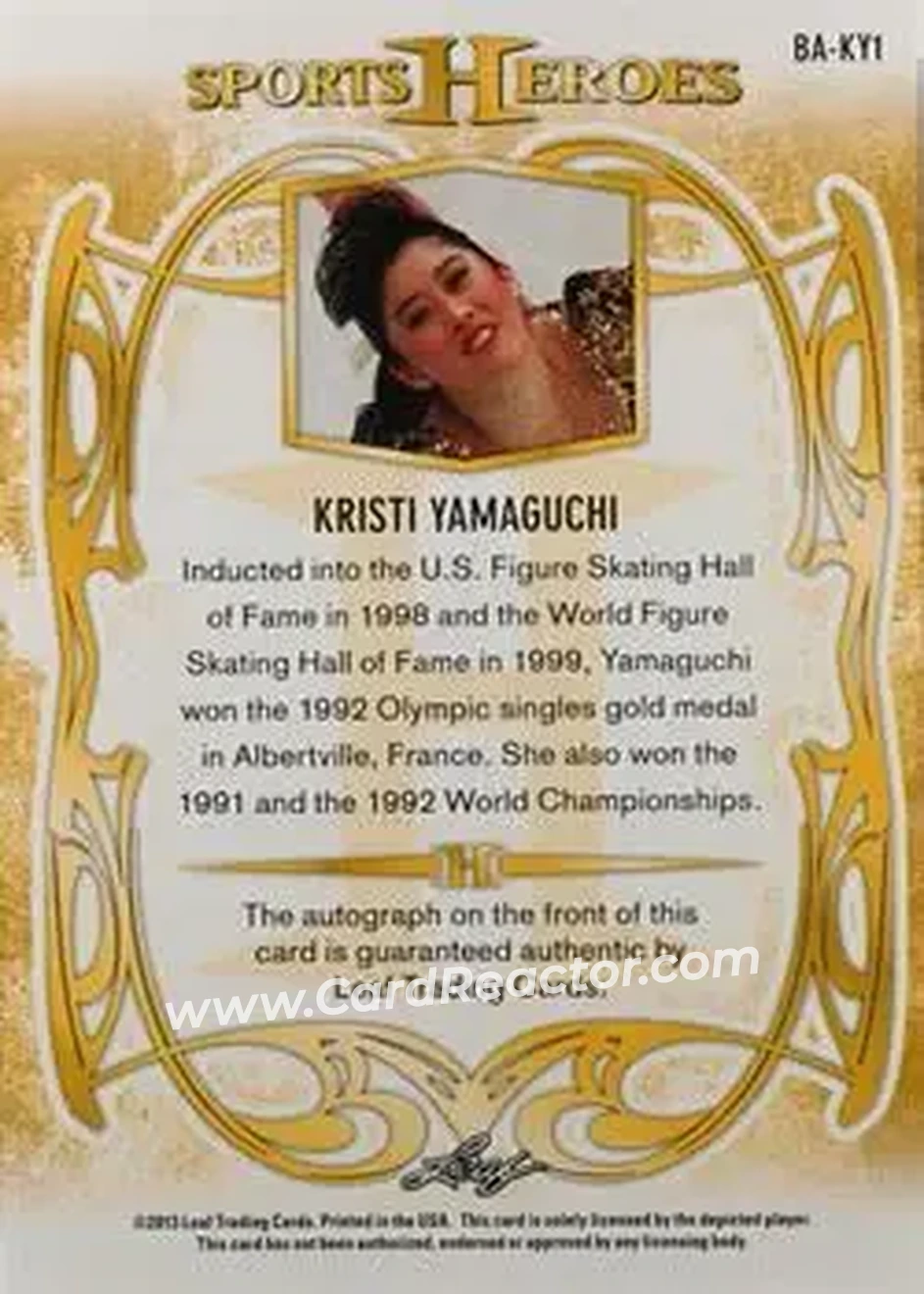 2013 Leaf Sports Heroes #BA-KY1 - Kristi Yamaguchi - Back