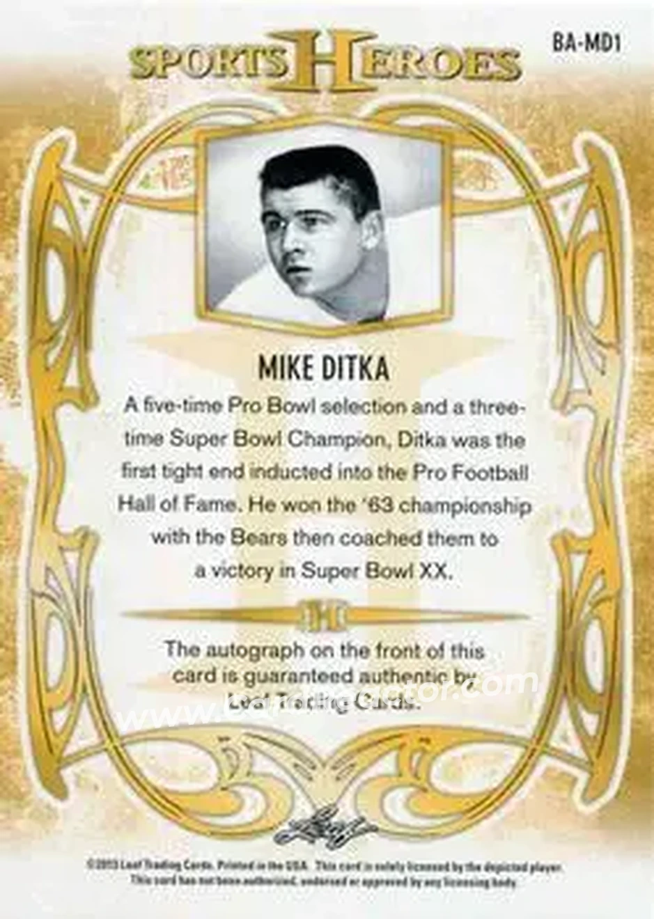 2013 Leaf Sports Heroes #BA-MD1 - Mike Ditka - Back 2013 Leaf Sports Heroes #BA-MD1 - Mike Ditka - Back