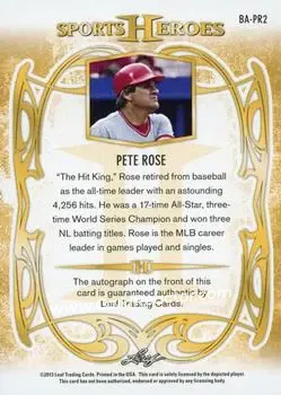 2013 Leaf Sports Heroes #BA-PR2 - Pete Rose - Back