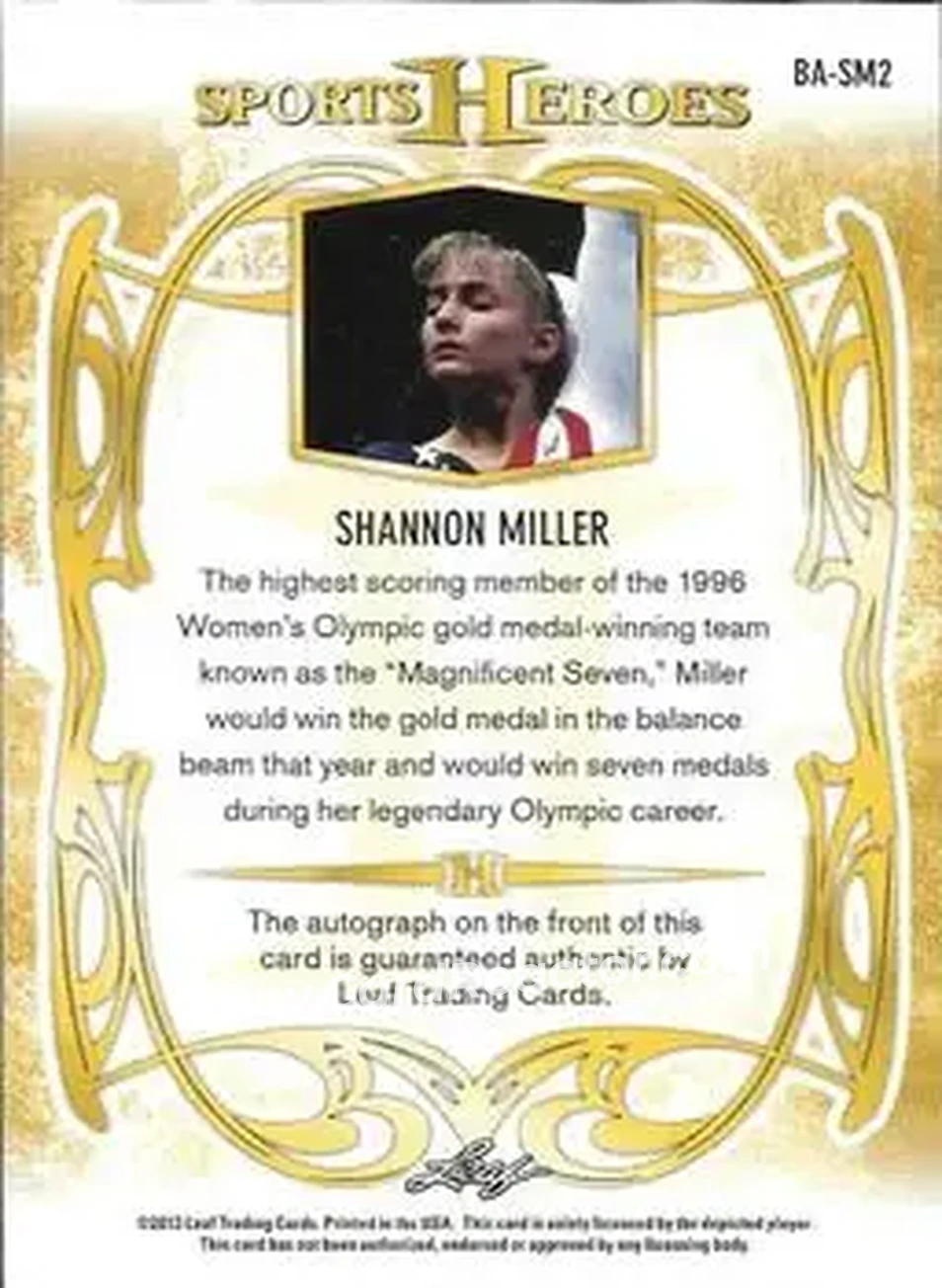 2013 Leaf Sports Heroes #BA-SM2 - Shannon Miller - Back
