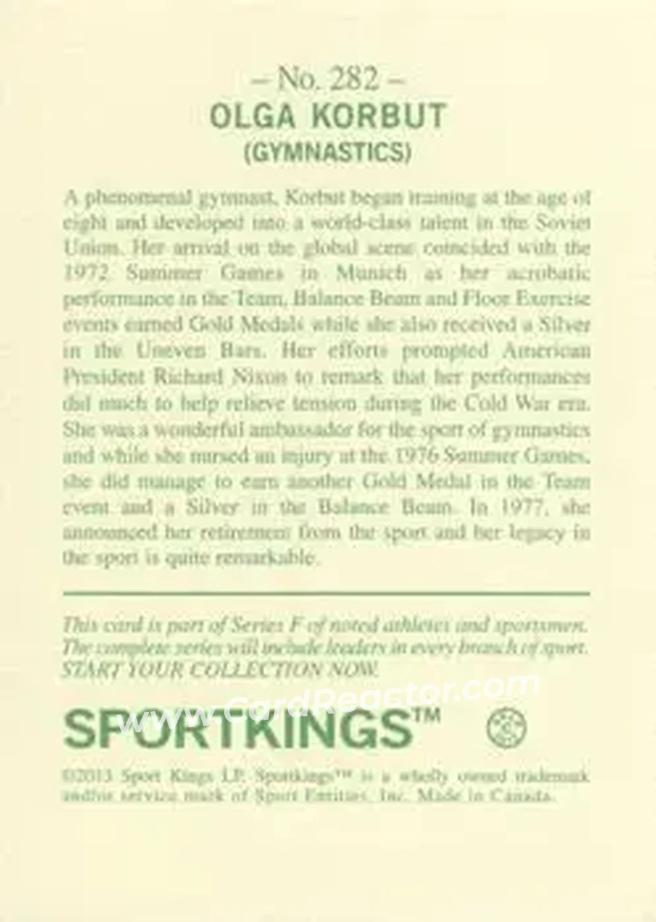 2013 Sportkings Series F #282 - Olga Korbut - Back