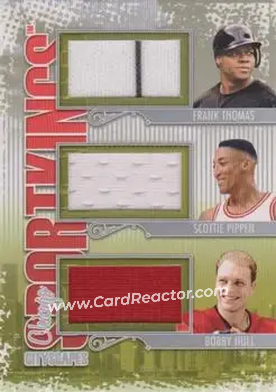 2013 Sportkings Series F - Cityscapes Triple Silver #CST-02 - Frank Thomas - Scottie Pippen - Bobby Hull MEM, PR30 - Chicago White Sox - Chicago Bulls - Chicago Blackhawks - Front