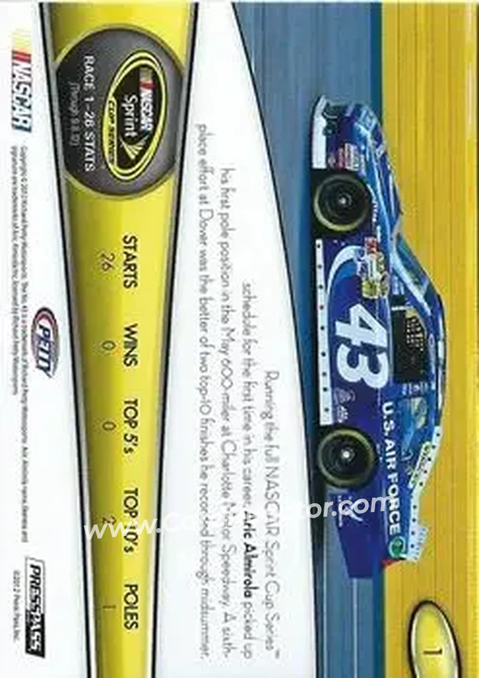 2013 Press Pass #1 - Aric Almirola - Richard Petty Motorsports - Back