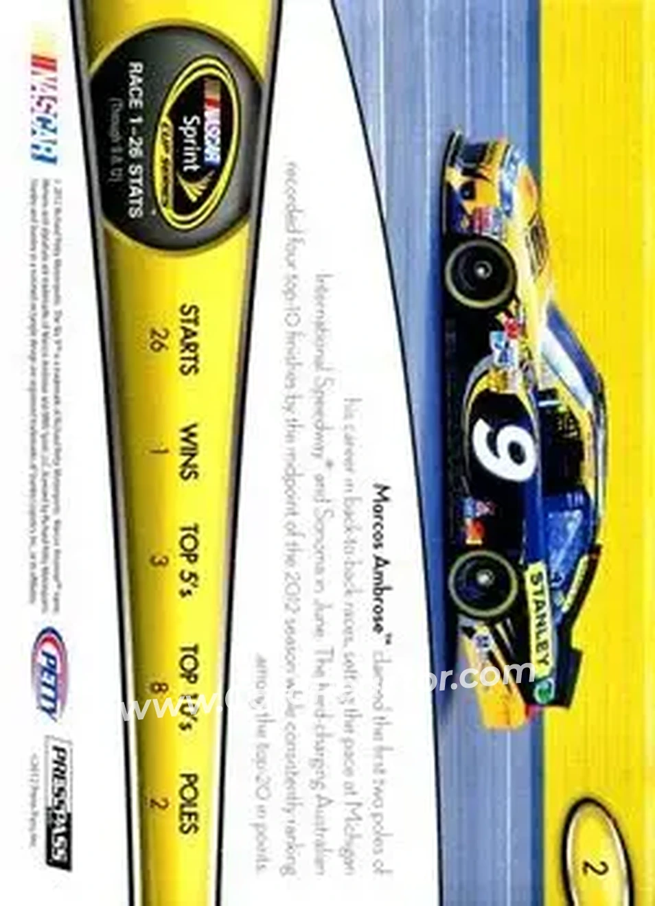 2013 Press Pass #2 - Marcos Ambrose - Richard Petty Motorsports - Back