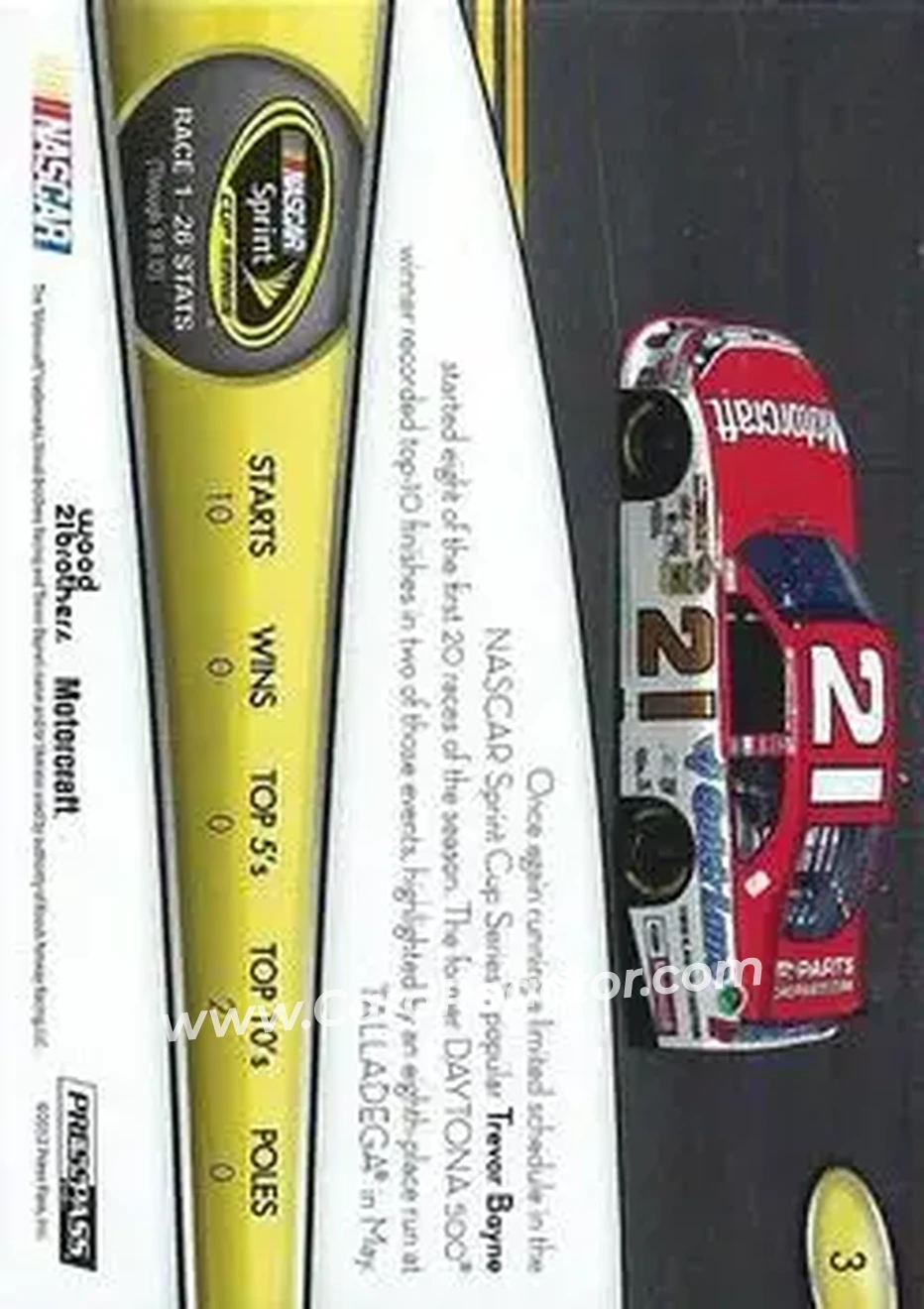 2013 Press Pass #3 - Trevor Bayne - Wood Brothers Racing - Back