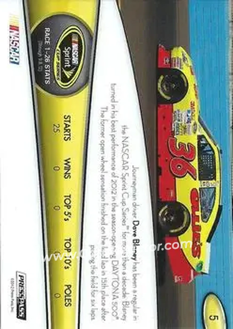 2013 Press Pass #5 - Dave Blaney - Tommy Baldwin Racing - Back