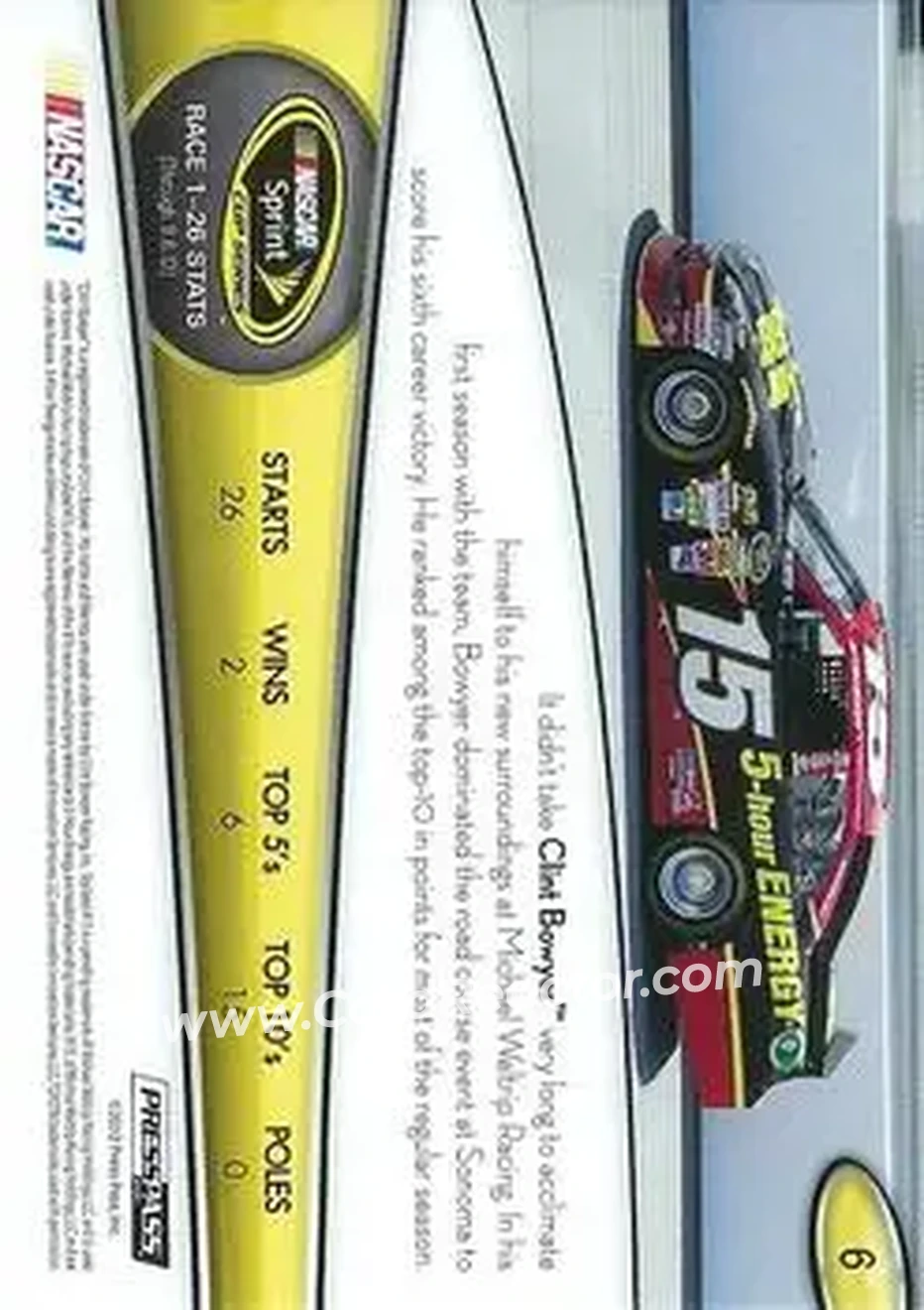 2013 Press Pass #6 - Clint Bowyer - Michael Waltrip Racing - Back
