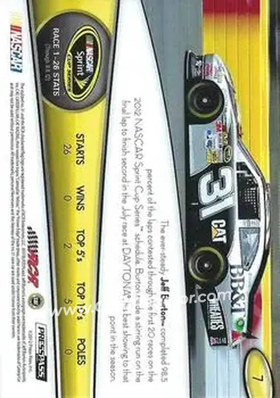 2013 Press Pass #7 - Jeff Burton - Richard Childress Racing - Back