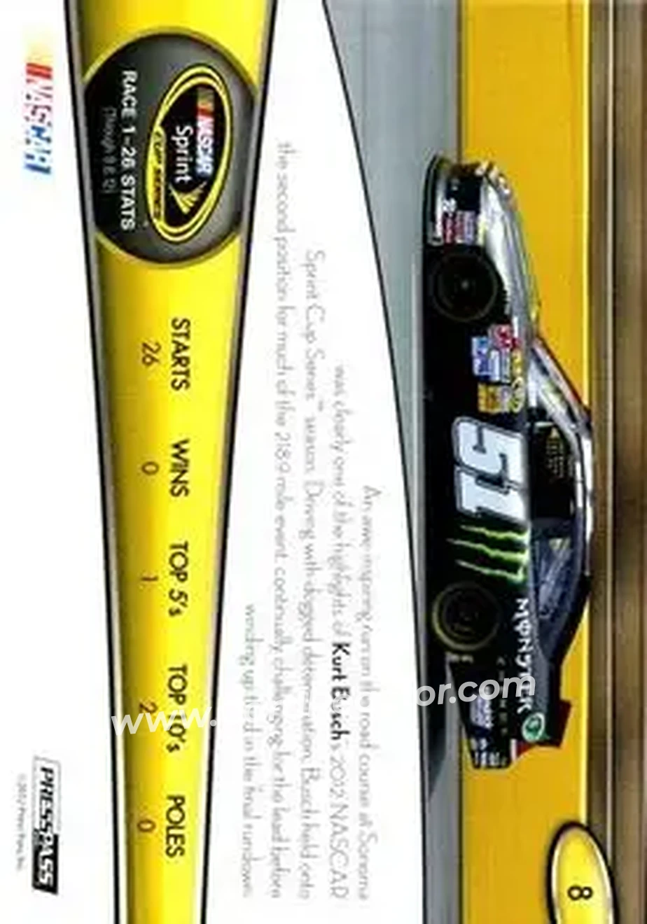 2013 Press Pass #8 - Kurt Busch - Phoenix Racing - Back
