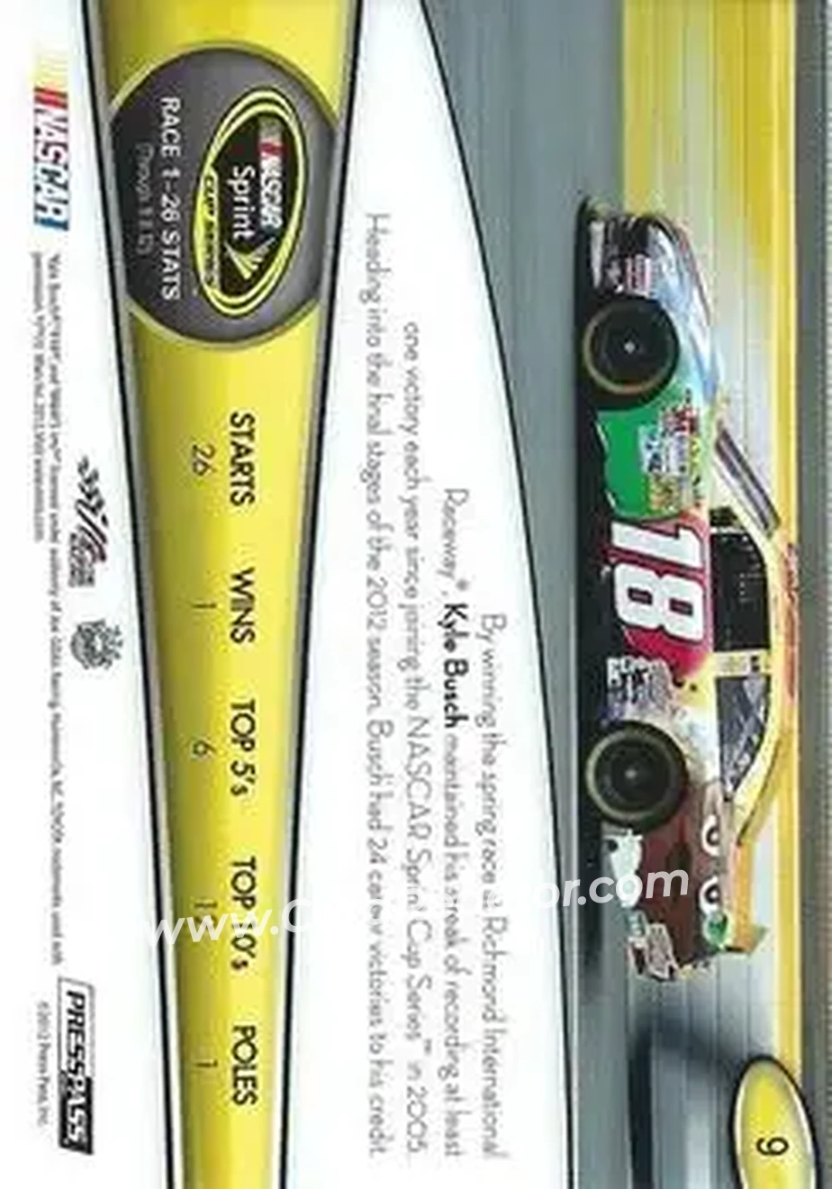 2013 Press Pass #9 - Kyle Busch - Joe Gibbs Racing - Back