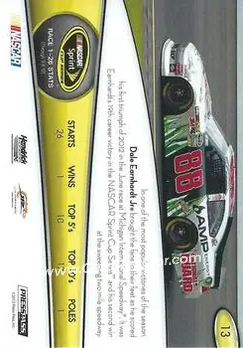 2013 Press Pass #13 - Dale Earnhardt Jr - Hendrick Motorsports - Back