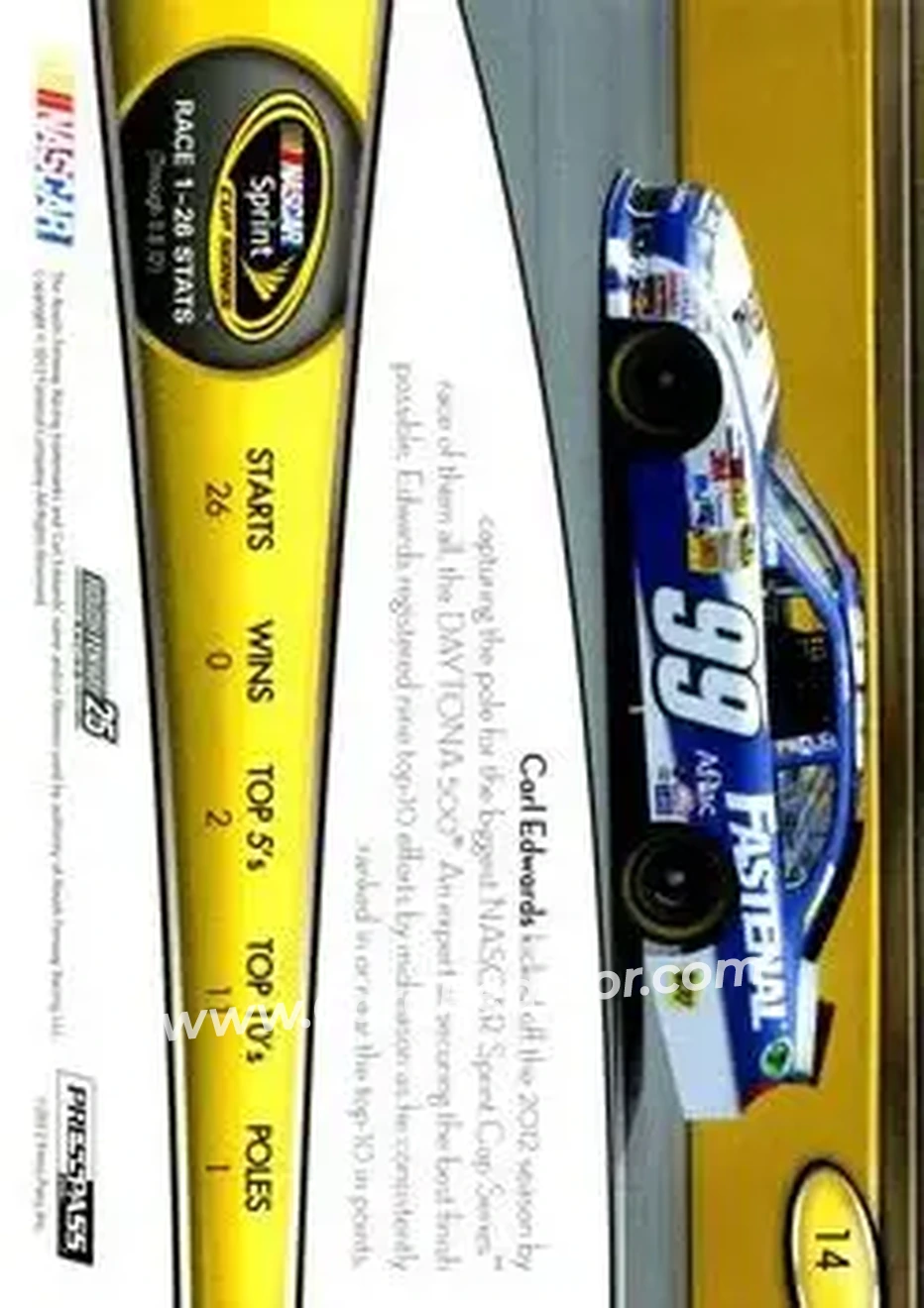 2013 Press Pass #14 - Carl Edwards - Roush Fenway Racing - Back