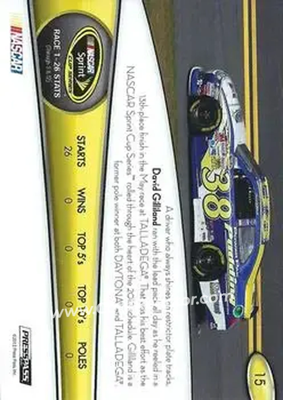 2013 Press Pass #15 - David Gilliland - Front Row Motorsports - Back