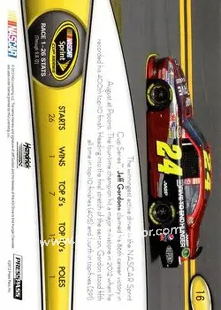 2013 Press Pass #16 - Jeff Gordon - Hendrick Motorsports - Back
