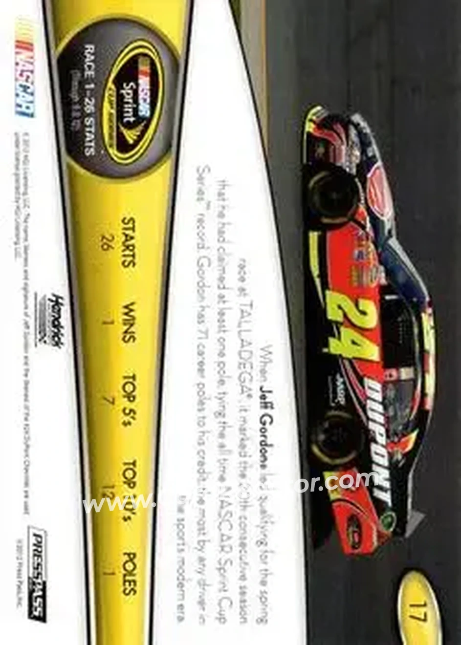 2013 Press Pass #17 - Jeff Gordon - Hendrick Motorsports - Back