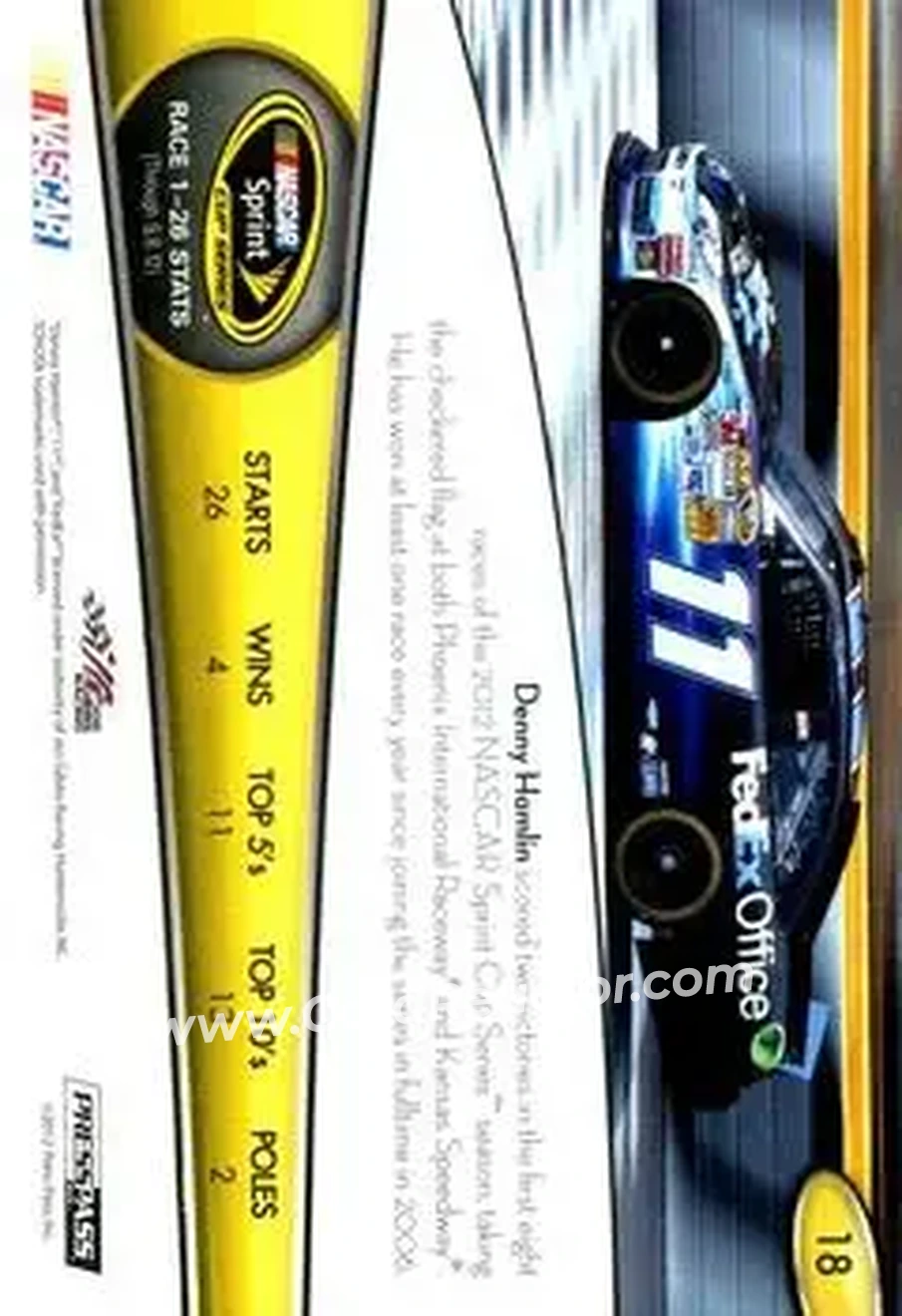 2013 Press Pass #18 - Denny Hamlin - Joe Gibbs Racing - Back