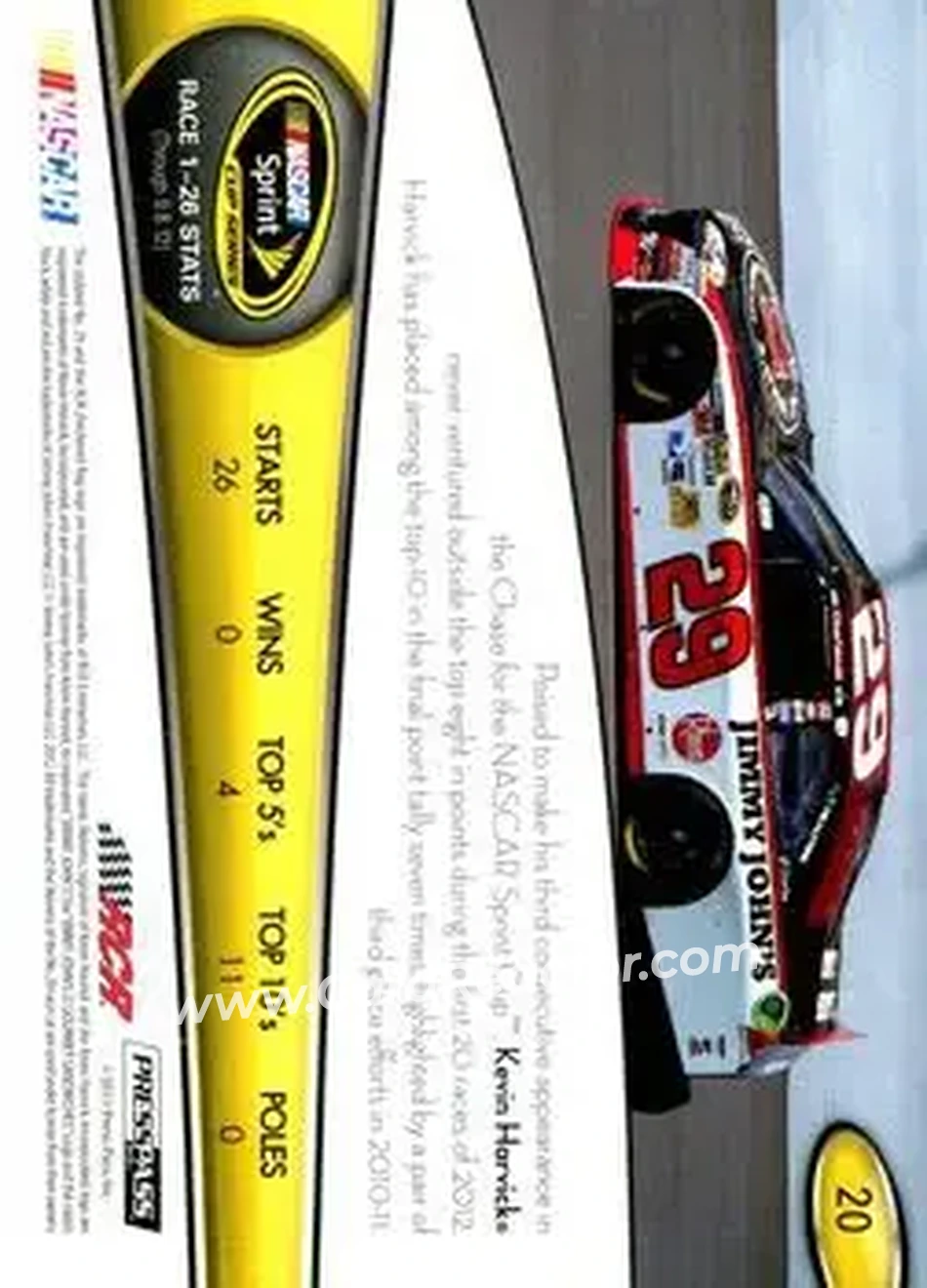 2013 Press Pass #20 - Kevin Harvick - Richard Childress Racing - Back