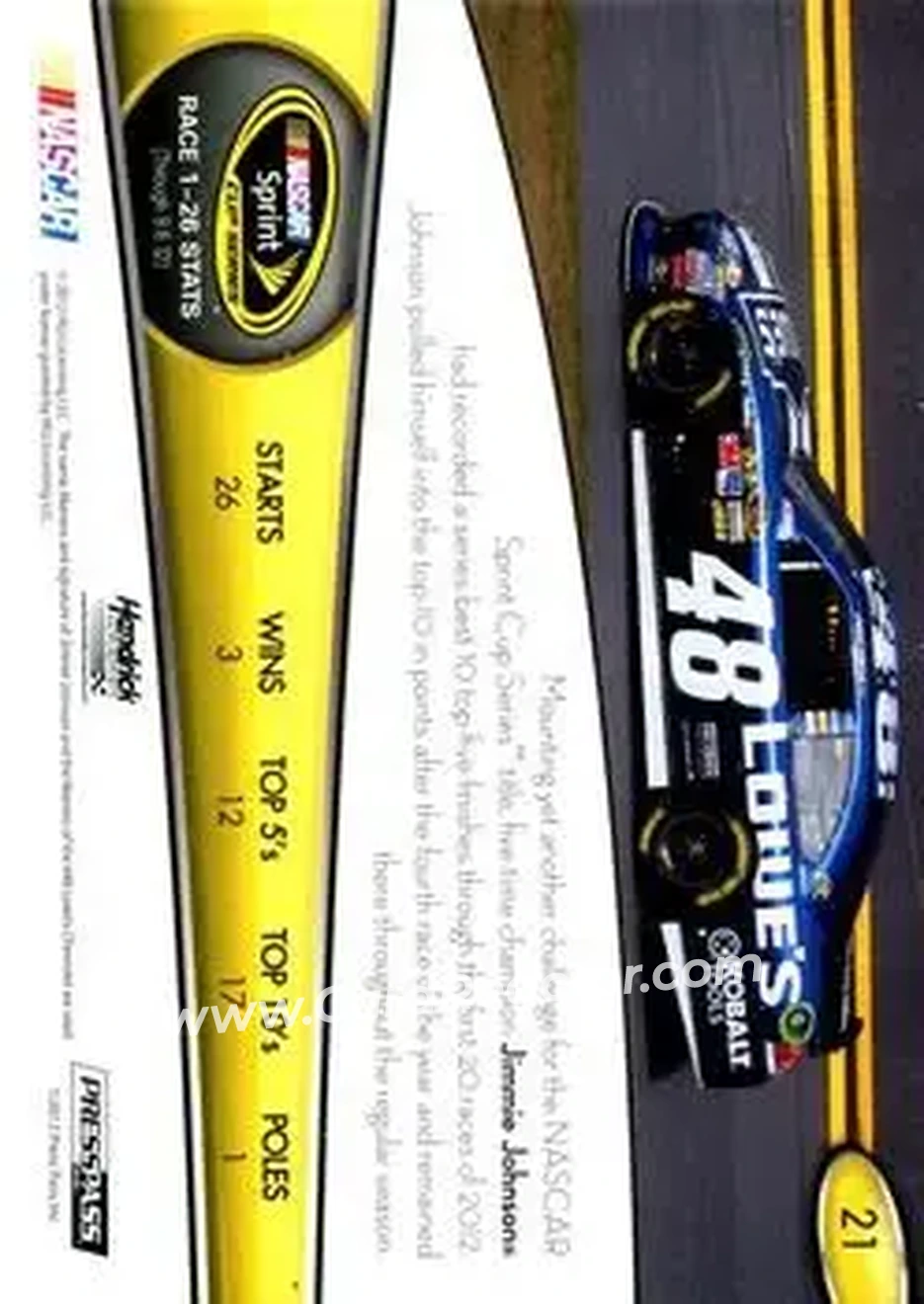 2013 Press Pass #21 - Jimmie Johnson - Hendrick Motorsports - Back 2013 Press Pass #21 - Jimmie Johnson - Hendrick Motorsports - Back