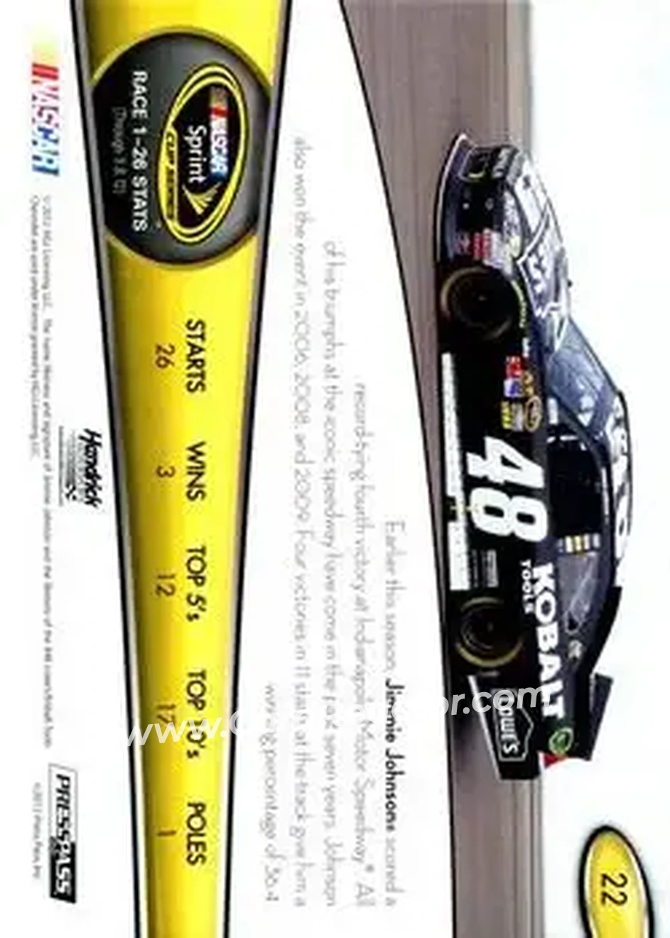 2013 Press Pass #22 - Jimmie Johnson - Hendrick Motorsports - Back 2013 Press Pass #22 - Jimmie Johnson - Hendrick Motorsports - Back