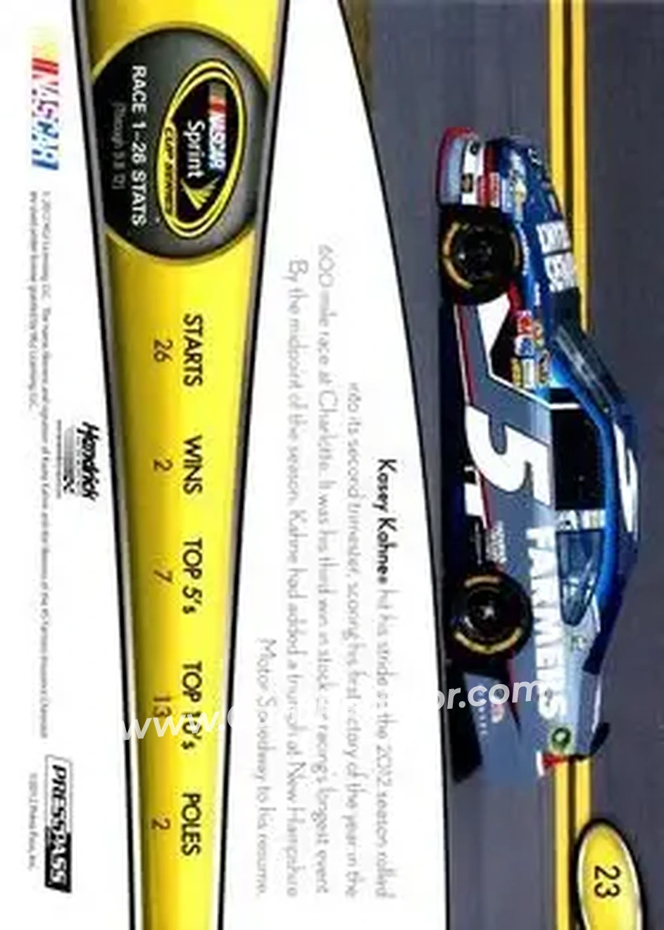 2013 Press Pass #23 - Kasey Kahne - Hendrick Motorsports - Back