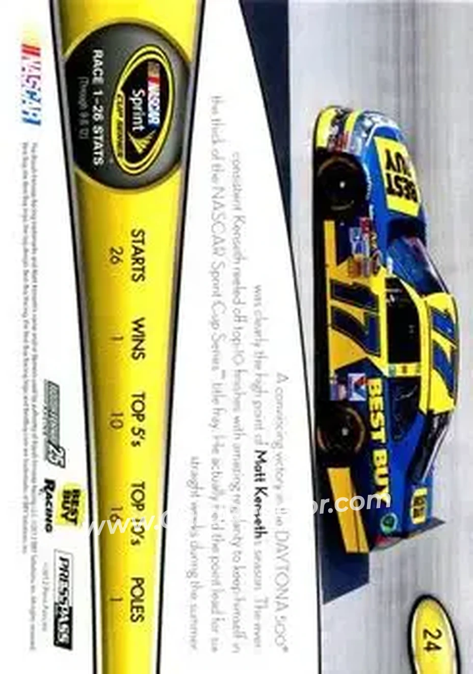 2013 Press Pass #24 - Matt Kenseth - Roush Fenway Racing - Back