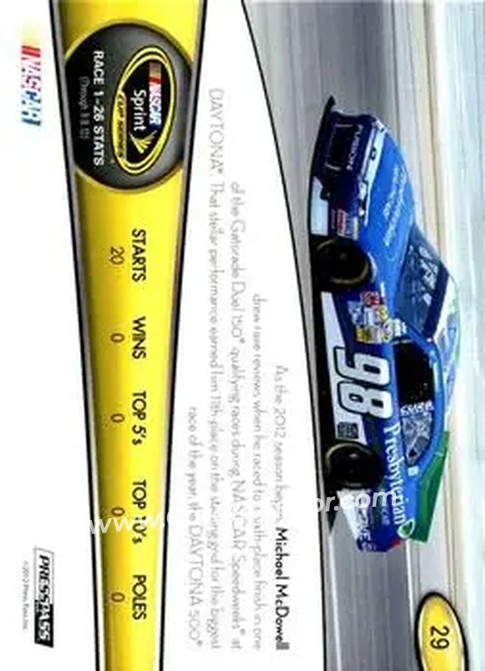 2013 Press Pass #29 - Michael McDowell - Phil Parsons Racing - Back