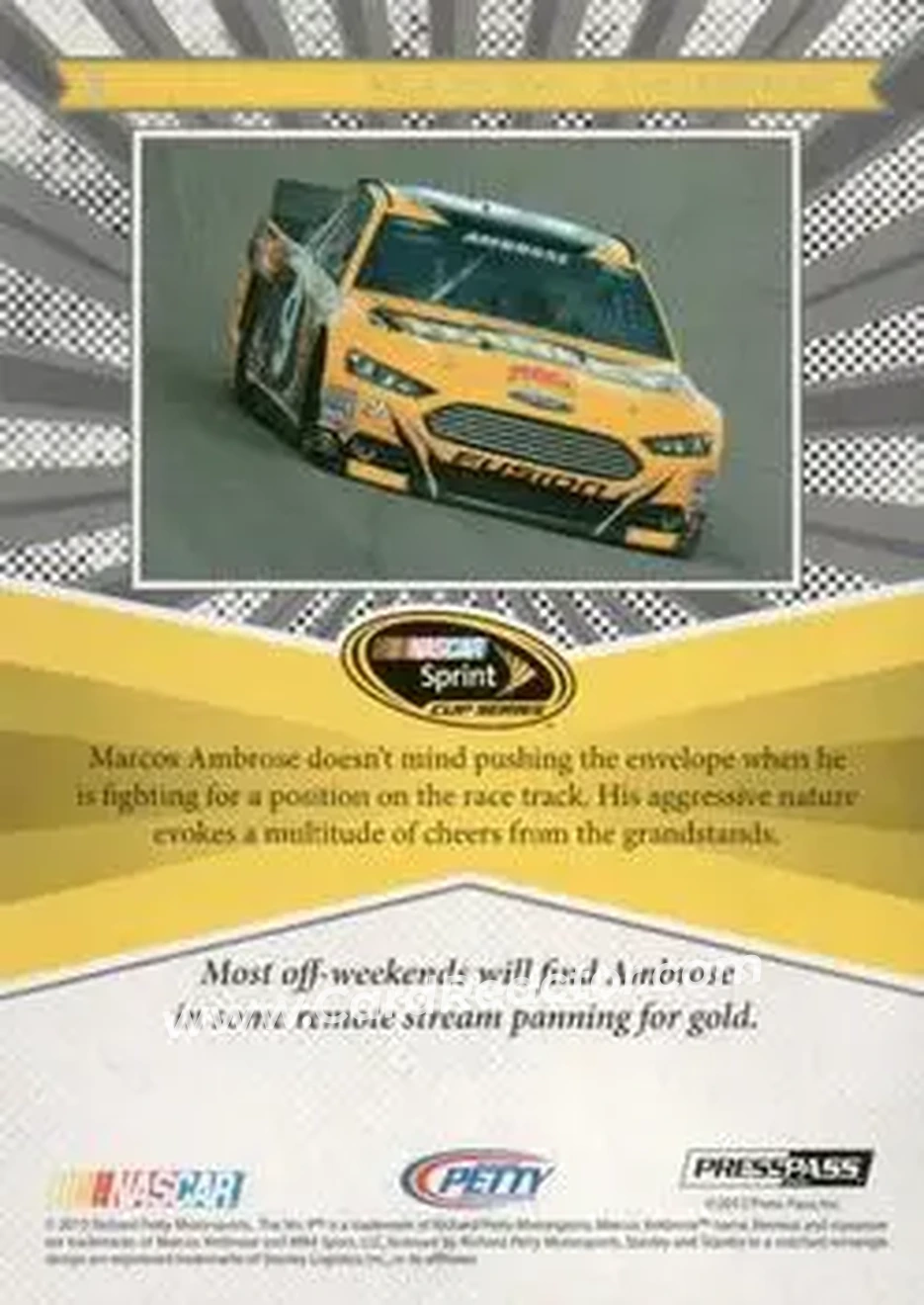 2013 Press Pass Fanfare #2 - Marcos Ambrose - Richard Petty Motorsports - Back