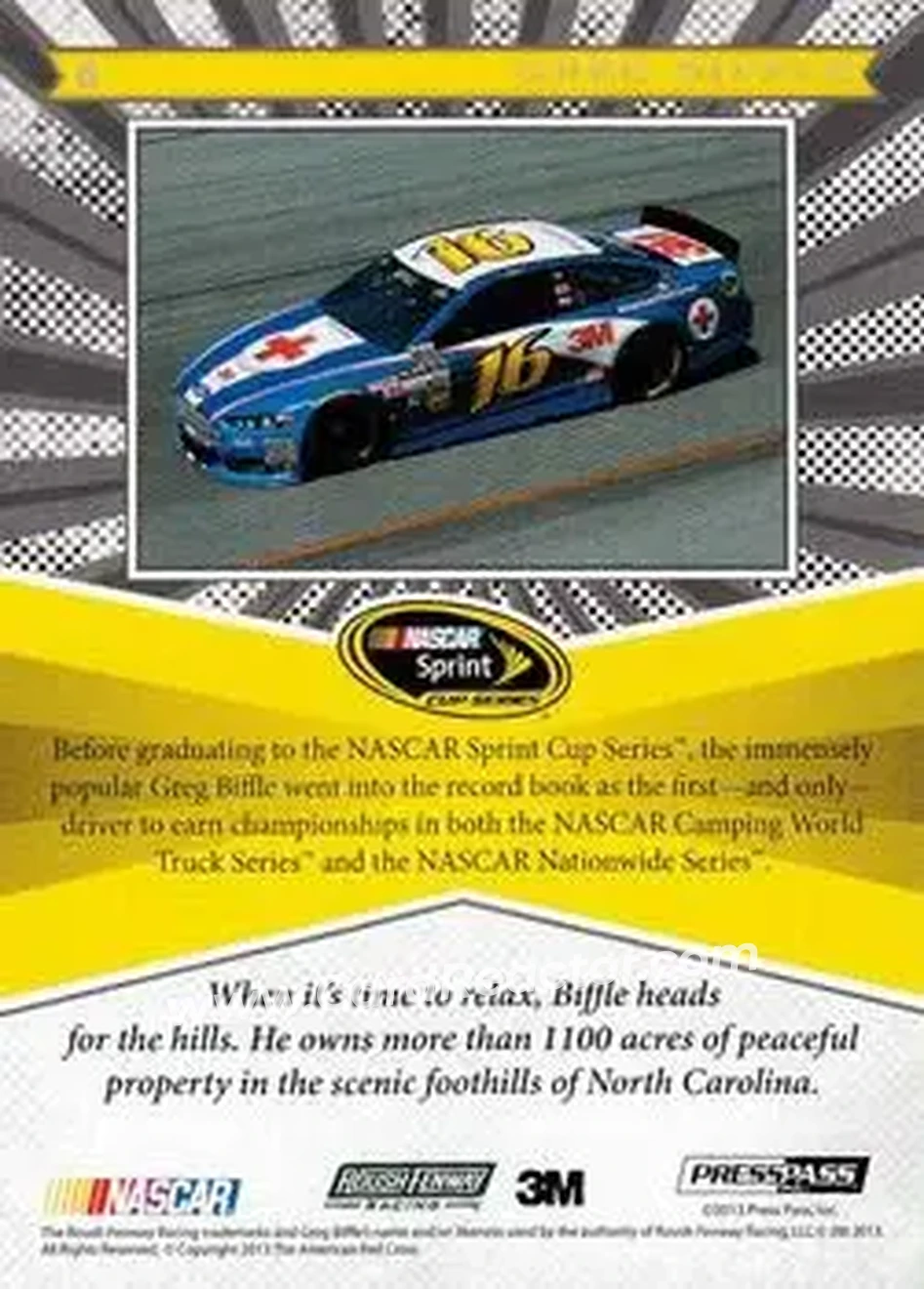 2013 Press Pass Fanfare #6 - Greg Biffle - Roush Fenway Racing - Back