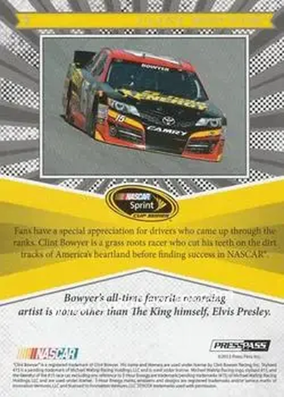 2013 Press Pass Fanfare #7 - Clint Bowyer - Michael Waltrip Racing - Back
