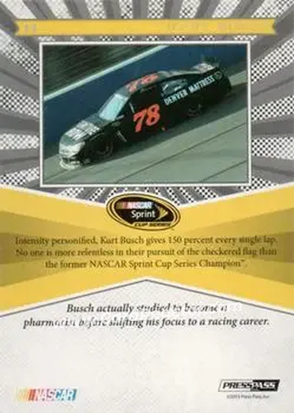 2013 Press Pass Fanfare #11 - Kurt Busch - Furniture Row Racing - Back