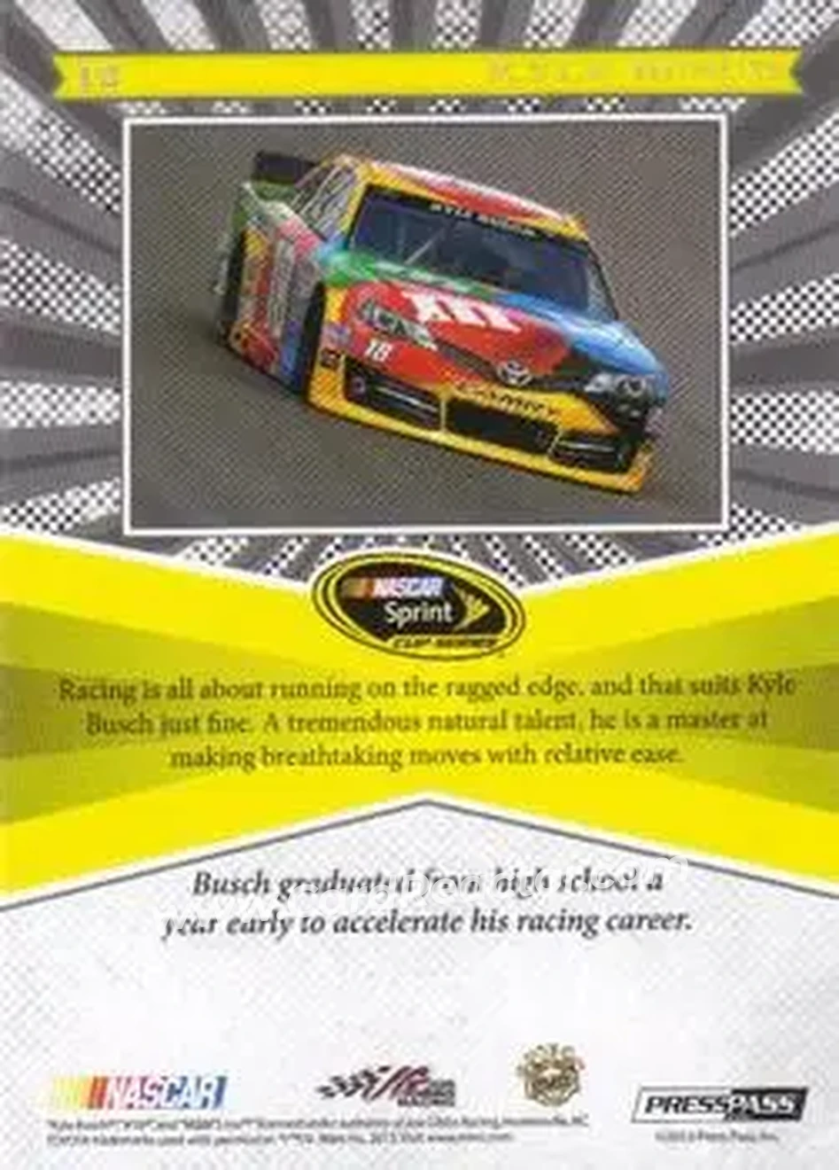 2013 Press Pass Fanfare #12 - Kyle Busch - Joe Gibbs Racing - Back