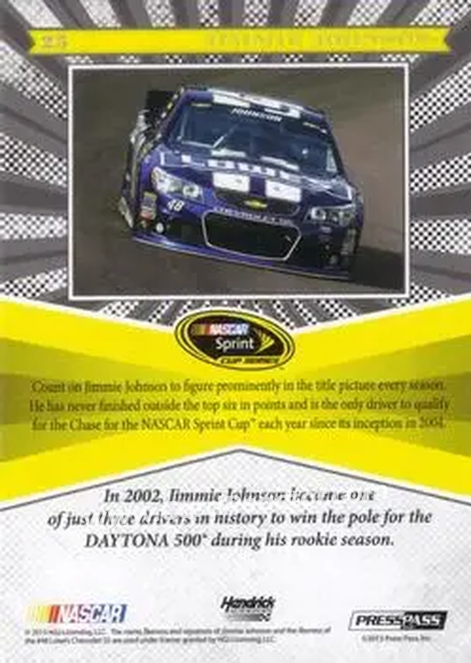 2013 Press Pass Fanfare #25 - Jimmie Johnson - Hendrick Motorsports - Back