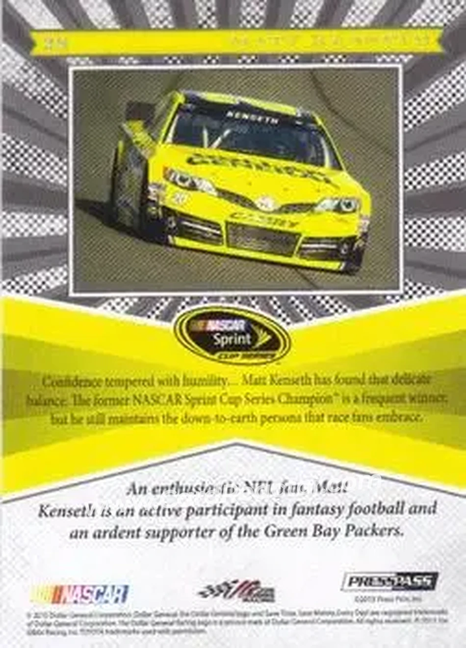 2013 Press Pass Fanfare #28 - Matt Kenseth - Joe Gibbs Racing - Back