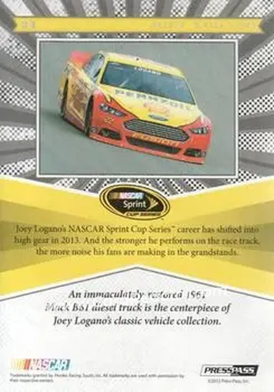 2013 Press Pass Fanfare #34 - Joey Logano - Penske Racing South - Back