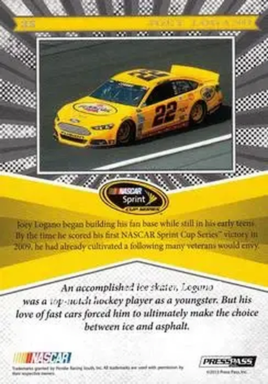2013 Press Pass Fanfare #35 - Joey Logano - Penske Racing South - Back