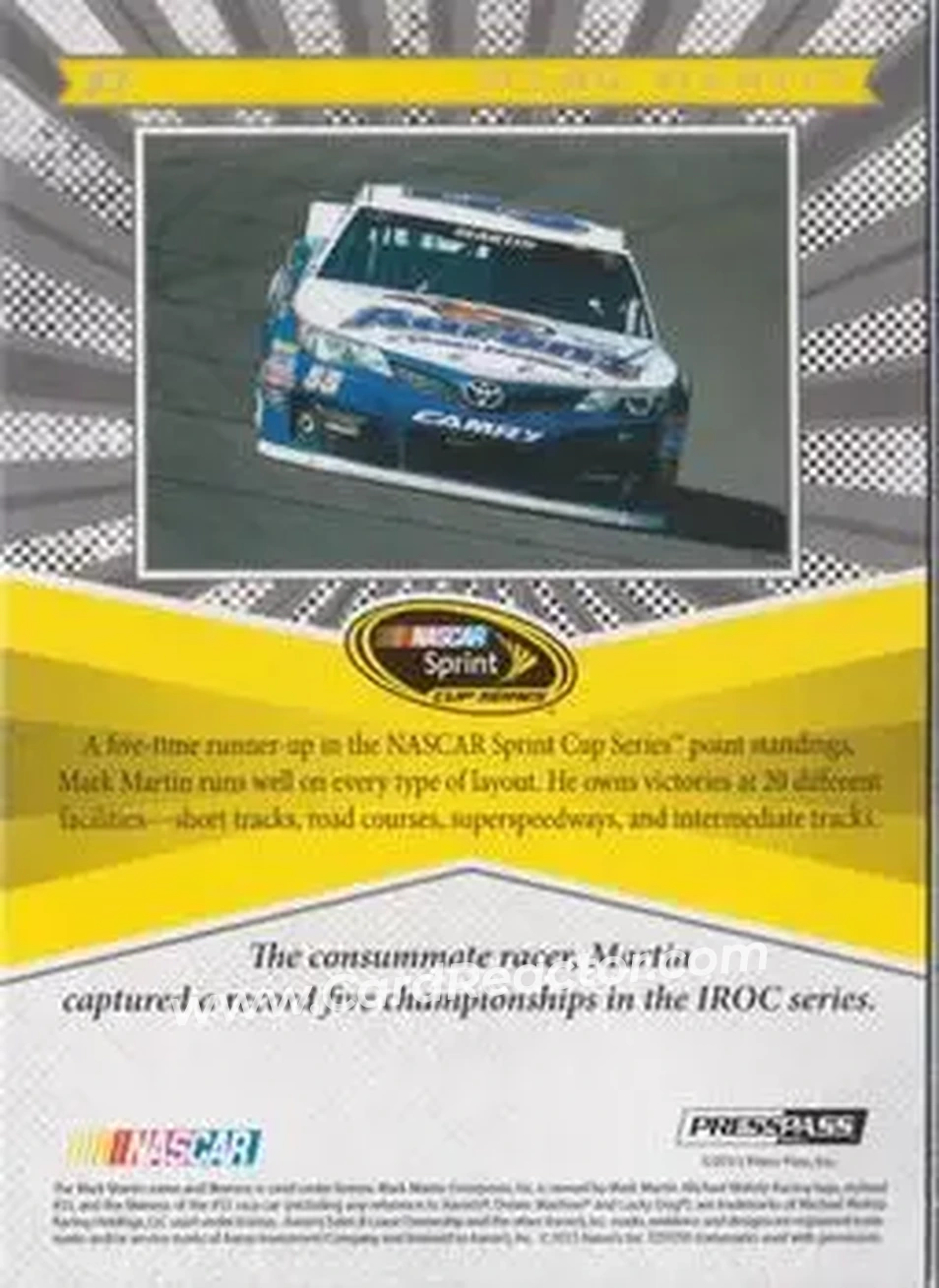 2013 Press Pass Fanfare #37 - Mark Martin - Michael Waltrip Racing - Back
