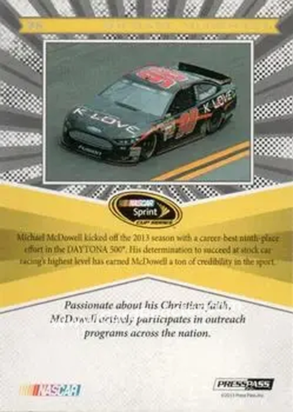 2013 Press Pass Fanfare #38 - Michael McDowell - Phil Parsons Racing - Back