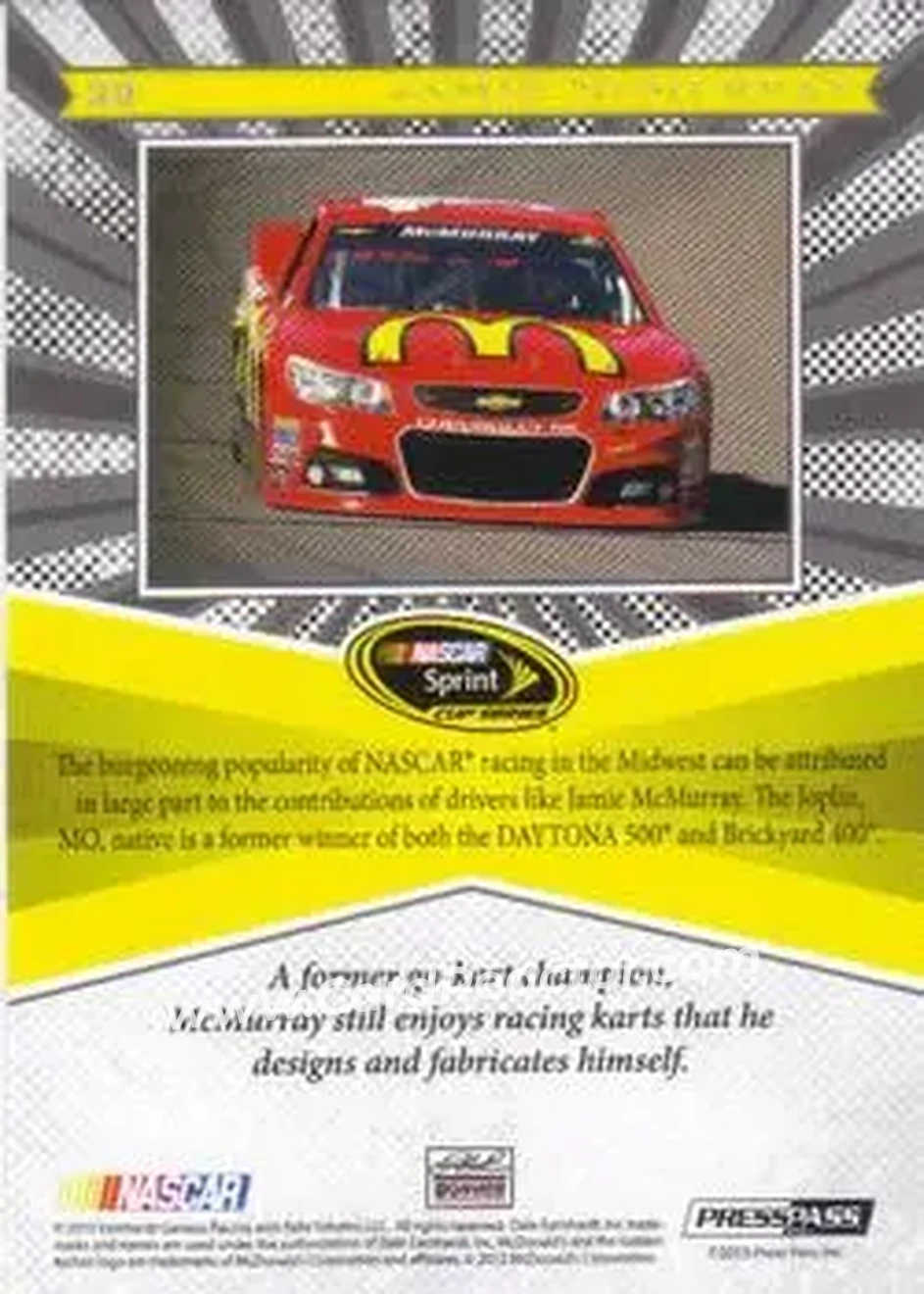 2013 Press Pass Fanfare #39 - Jamie McMurray - Earnhardt-Ganassi Racing - Back