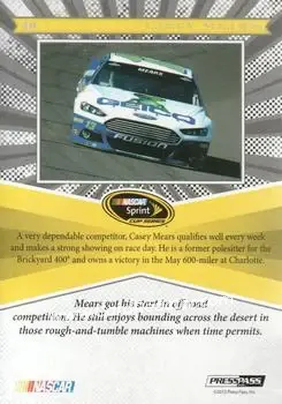 2013 Press Pass Fanfare #40 - Casey Mears - Germain Racing - Back
